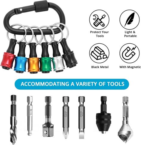 Prasacco 6 Pcs Drill Bit Holder, 1/4 Inch Hex Shank Screwdriver Bit Extension Aluminum Alloy Screwdriver Bits Holder Keychain with Black Carabiner, 6 Colors in Saudi Arabia