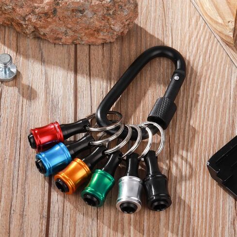Prasacco 6 Pcs Drill Bit Holder, 1/4 Inch Hex Shank Screwdriver Bit Extension Aluminum Alloy Screwdriver Bits Holder Keychain with Black Carabiner, 6 Colors in Saudi Arabia