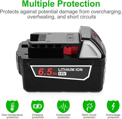 بطارية بديلة 6.0 امبير في الساعة 18 فولت لبطارية ميلووكي M18 وشاحن متوافق مع بطارية ميلووكي 48-11-1852 48-59-1850 48-11-1850 وشاحن بطارية بديل ميلووكي M18 من انتروبوت in Kuwait