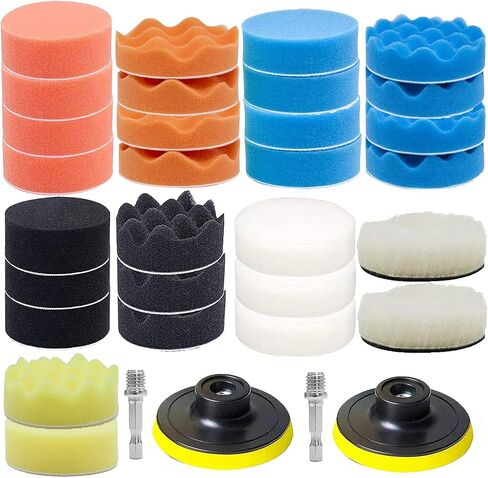 GOH DODD 33 Pieces 4 Inch Buffing Polishing Pads, Car Foam Drill Polishing Pad Kit Sponge Pads Buffer Polisher Kit Headlight Restoration Kit with Wool Pads for Car Polishing, Waxing and Cleaning in Saudi Arabia
