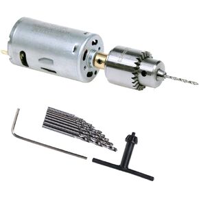 AUTOTOOLHOME Mini DC 12V Electric Hand Drill Motor PCB & Twist Drills Set 1/88-1/6 inch JT0 Chuck Jewelry Craft Drill Kit