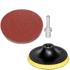 HIFROM 5-Inch/125mm Hook and Loop Backing Pad M14 Drill Adapter,50 Pieces NO-Hole 100 Grit Sandpaper Assortment Replacement for Random Orbital Sander Grinder Pads
