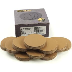 TigerShark 3 Inch Sanding Discs No Hole 50pcs Each of Grit 80 180 320 Special Anti Clog Coating Paper Gold Line Hook and Loop Dual Action Air Random Orbital Sander Paper