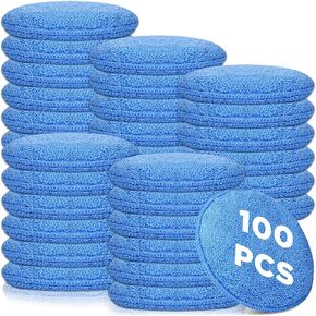 Tanlade 50 Pcs Car Detailing Microfiber Applicator Pad Wax Applicator Wash Microfiber Pads, 5 Inch Diameter (Blue) in Kuwait