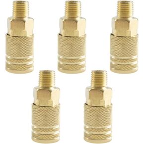 5PCS 1/4 Inch NPT Brass Female Air Coupler, Air Compressor Quick Connect Air Hose Fittings Set- 1/4-Inch NPT Female Threads Size, Brass Female Industrial Coupler (Female)