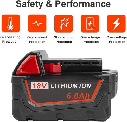 [2 حزمة] بطارية بديلة عالية الإخراج 6.0 أمبير 18 فولت لميلووكي M18، M-18/M-18B/48-11-1812/48-11-1862/48-11-1852/48-11-1828/48-11- 1815/48-11-10/48-11-1820/48-11-1840/48-11-1850/48-11-1860 in Kuwait