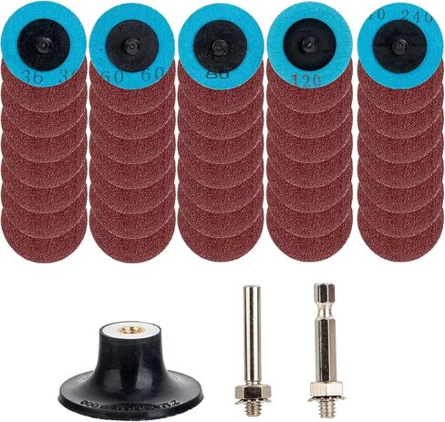 مجموعة أقراص التغيير السريع رولوك 100 قطعة، أقراص سنفرة A/O مقاس 2 بوصة مع حامل 1/4 بوصة، أقراص تكييف السطح لمطحنة القالب، شريط إعداد السطح، طحن طلاء لدغ، إزالة طلاء الصدأ in Kuwait