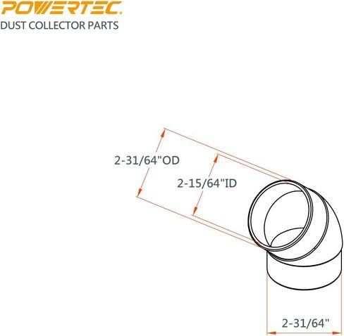 POWERTEC 70182V 2-1/2 بوصة 45 درجة الكوع، موصل جامع الغبار ذو الزاوية اليمنى من بلاستيك ABS، أسود - 1 قطعة in Saudi Arabia