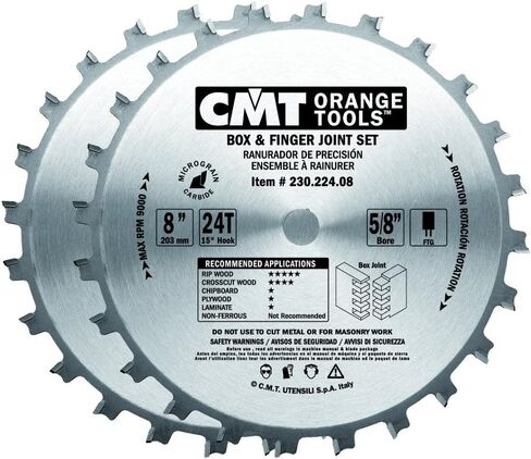 CMT 230.224.08 Box and Finger Joint Set, 8-Inch Diameter by 24 Teeth FTG Grind with 5/8-Inch Bore in Saudi Arabia