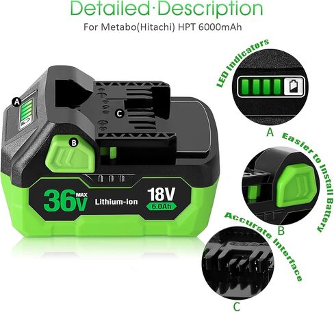 【ترقية】 بطارية بديلة CaliHutt 18V/36V 6.0Ah لبطارية Metabo HPT(Hitachi) متعددة فولت 371751M 372121M BSL36A18 BSL36B18 لأدوات Slide Style MAX اللاسلكية بطارية ليثيوم أيون in Kuwait