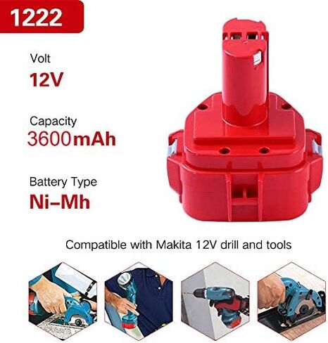 2 Packs 12 Volt 3600mAh Replacement Battery Compatible with Makita 12V Battery Ni-Mh 1200 1220 1201 PA12 1222 1233S 1233SA 1233SB 1235 192681-5 Battery Cordless Tools in Saudi Arabia