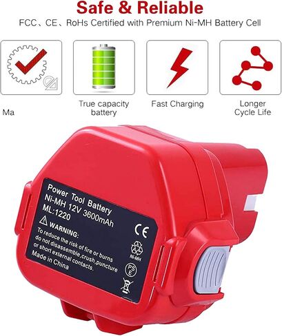 2 Packs 12 Volt 3600mAh Replacement Battery Compatible with Makita 12V Battery Ni-Mh 1200 1220 1201 PA12 1222 1233S 1233SA 1233SB 1235 192681-5 Battery Cordless Tools in Saudi Arabia