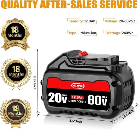 DSANKE DCB612 12.0Ah 20V/60V/120V MAX بطارية ليثيوم بديلة لديوالت DCB606 DCB612 DCB606-2 DCB609 DCB609-2 DCB204 DCB206 20V/60V/120V MAX أدوات كهربائية لاسلكية in Kuwait