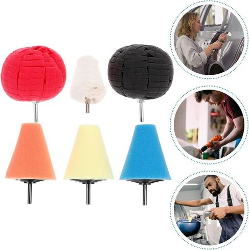 IMIKEYA مجموعة تلميع السيارات: 6 قطع من أدوات تلميع السيارة وتلميعها للثقب تلميع الإسفنج وسادة التلميع الإسفنجية أدوات تلميع الإسفنج لعجلات السيارة محور العناية المعدنية in Kuwait