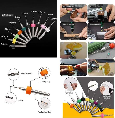 Micro Mini Drill Bit Set 10 pcs 0.6mm 0.7mm 0.8mm 0.9mm 1.0mm 1.1mm 1.2mm 1.3mm 1.4mm 1.5mm Tungsten Carbide Bits 1/8 inch Shank Compatible with Dremel Precision Drill Bit Set in Saudi Arabia