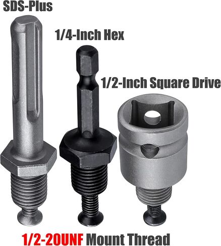 Yakamoz 3Pcs 1/2-20 UNF Mount Thread Drill Chuck Shank Adapter Set, SDS-Plus Shank for Rotary Hammer Drill | 1/4" Hex Shank for Impact Driver | 1/2" Drive Female Adapter for Air Impact Wrench in Saudi Arabia