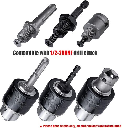 Yakamoz 3Pcs 1/2-20 UNF Mount Thread Drill Chuck Shank Adapter Set, SDS-Plus Shank for Rotary Hammer Drill | 1/4" Hex Shank for Impact Driver | 1/2" Drive Female Adapter for Air Impact Wrench in Saudi Arabia