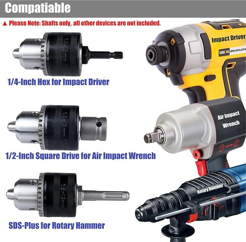 Yakamoz 3Pcs 1/2-20 UNF Mount Thread Drill Chuck Shank Adapter Set, SDS-Plus Shank for Rotary Hammer Drill | 1/4" Hex Shank for Impact Driver | 1/2" Drive Female Adapter for Air Impact Wrench in Saudi Arabia