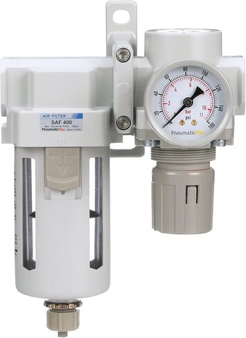 مجموعة منظم فلتر الهواء المضغوط PneumaticPlus SAU420-N06G-MEP 3/4 بوصة NPT - وعاء معدني، تصريف يدوي، دعامة، مقياس in Kuwait