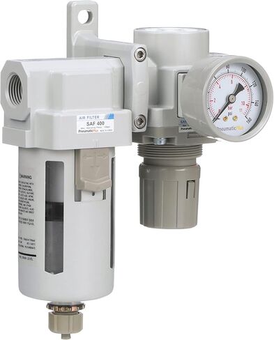 مجموعة منظم فلتر الهواء المضغوط PneumaticPlus SAU420-N06G-MEP 3/4 بوصة NPT - وعاء معدني، تصريف يدوي، دعامة، مقياس in Kuwait