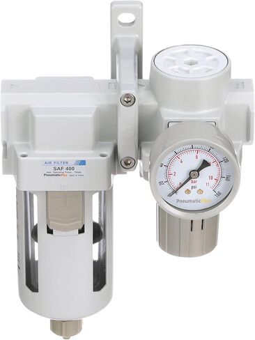 مجموعة منظم فلتر الهواء المضغوط PneumaticPlus SAU420-N06G-MEP 3/4 بوصة NPT - وعاء معدني، تصريف يدوي، دعامة، مقياس in Kuwait