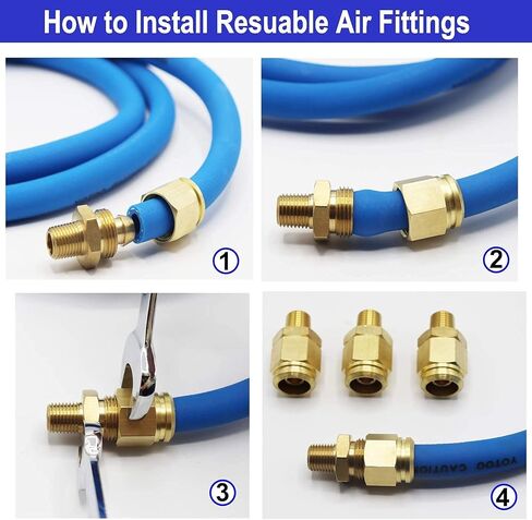 YOTOO 6pcs Reusable Replacement Solid Brass Air Fittings and Air Hose Cutter Kit for 3/8" I.D Hose, 1/4" MNPT… in Saudi Arabia