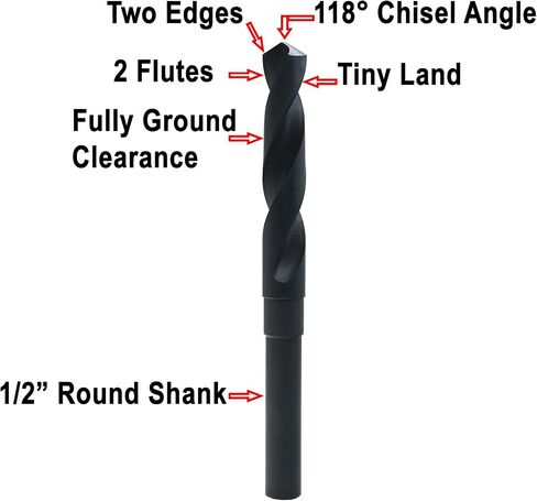 MAXTOOL 47/64" Silver and Deming Drill Bits HSS M2 S & D Drill Bits Prentice Twist Drills Black Oxide 1/2" Reduced Shank 6" OAL; SD02B00R047 in Saudi Arabia