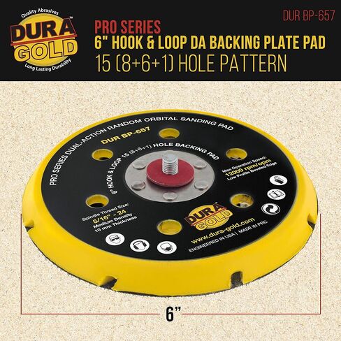 لوحة دعم Dura-Gold Pro Series 6 بوصات بخطاف وحلقة DA، 15 (8 + 6 + 1) نمط فتحة بدون غبار - حافة ذات فتحات تهوية منخفضة، وسادة سنفرة مدارية عشوائية مزدوجة العمل، أداة تلميع السيارات لأعمال النجارة in Saudi Arabia