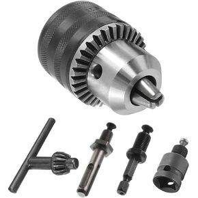 Mesee 1.5-13mm Capacity Quick Change Drill Chuck Adapter Converter 1/2-20UNF Impact Chuck Conversion Tool Kit with Chuck Key, 1/4" Quick Change Hex Shank, SDS Plus Shank and 1/2" Square Female Adaptor