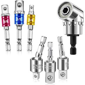 7 Pieces Power Drill Sockets Adapter Set, 3 Pieces 1/4 3/8 1/2 Inch Hex Shank Socket Adapter 3 Pieces 360 Degree Rotatable Impact Extension 1 Piece 105 Degree Right Angle Screwdriver Drill Bit in Saudi Arabia