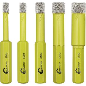 Dry Diamond Drill Bits Set - 5pcs 1/4"(6mm) Hole Saw Kit with Hexagonal Shank for Ceramic Porcelain Tile Granite Marble Quartz Artificial Stone SANLEETEK