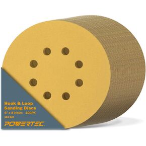 POWERTEC 50 PCS 120 Grit - 6 Inch 6 Hole Hook and Loop Sanding Discs, 6" Sanding Pads for Automotive, Drywall, Woodworking with Orbital Sander, Air, and DA Sander (45212G-50) in Kuwait