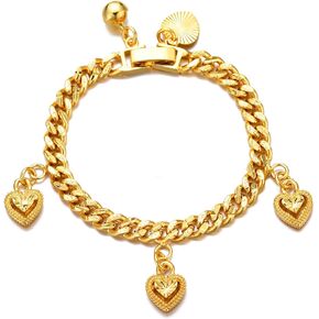 Ethlyn Bracelets for little girls 18K Gold Plated Cuban Link Chain Bracelets Bells Dangle Charms Little Girls Jewelry