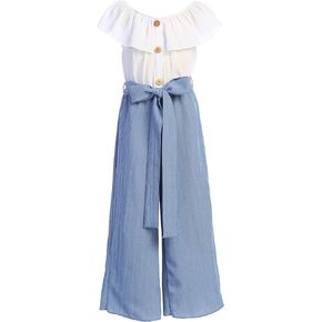 Little Girls Sleeveless Relax Fit Jumpsuit Chiffon Belt Floral Romper Jumpsuit