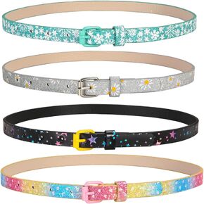 Belts for Girls 3 Pack Teen Kids Fashion Preffered PU Leather Glitter Belt Fit Pant 19"-30"