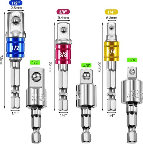 7 Pieces Power Drill Sockets Adapter Set, 3 Pieces 1/4 3/8 1/2 Inch Hex Shank Socket Adapter 3 Pieces 360 Degree Rotatable Impact Extension 1 Piece 105 Degree Right Angle Screwdriver Drill Bit in Saudi Arabia