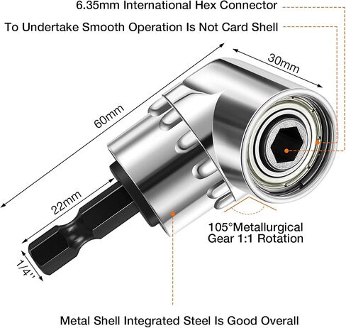 7 Pieces Power Drill Sockets Adapter Set, 3 Pieces 1/4 3/8 1/2 Inch Hex Shank Socket Adapter 3 Pieces 360 Degree Rotatable Impact Extension 1 Piece 105 Degree Right Angle Screwdriver Drill Bit in Saudi Arabia