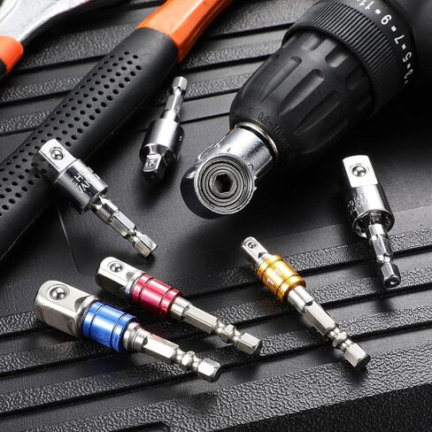 7 Pieces Power Drill Sockets Adapter Set, 3 Pieces 1/4 3/8 1/2 Inch Hex Shank Socket Adapter 3 Pieces 360 Degree Rotatable Impact Extension 1 Piece 105 Degree Right Angle Screwdriver Drill Bit in Saudi Arabia