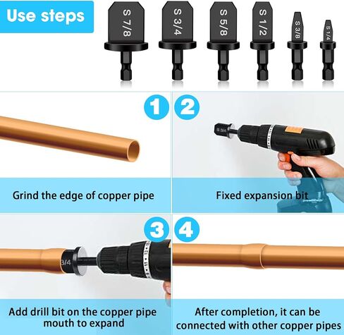 6Pcs HVAC Repairing Set, Boring Drill Bits, Air Conditioner Tube Expander Swaging Tool, Manual Copper Pipe Swage, Soft Copper Tubing Set (1/4", 3/8", 1/2", 5/8", 3/4", 7/8") in Saudi Arabia