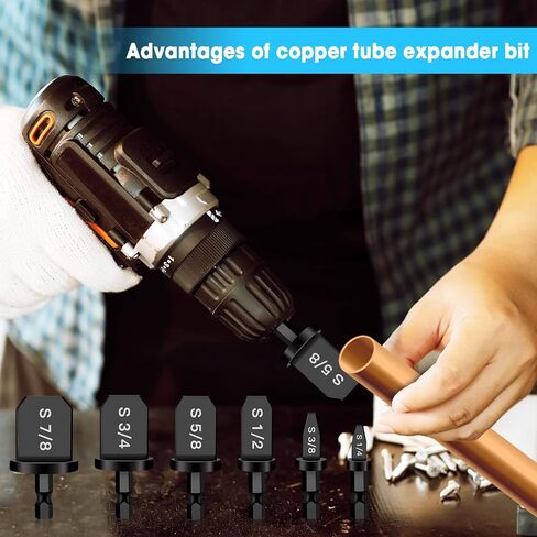 6Pcs HVAC Repairing Set, Boring Drill Bits, Air Conditioner Tube Expander Swaging Tool, Manual Copper Pipe Swage, Soft Copper Tubing Set (1/4", 3/8", 1/2", 5/8", 3/4", 7/8") in Saudi Arabia