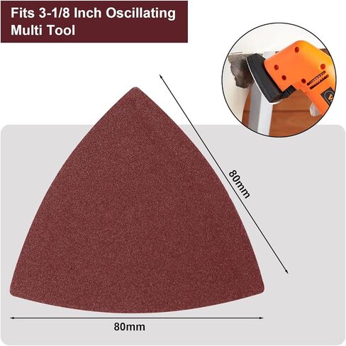 120 Pcs Triangle Sanding Pads, 180 Grits Detail Sander Sandpaper Hook and Loop Sanding Sheet,3-1/8"(80mm) Triangular Sandpaper for 3-1/8" Oscillating Multi Tool, No Holes in Saudi Arabia
