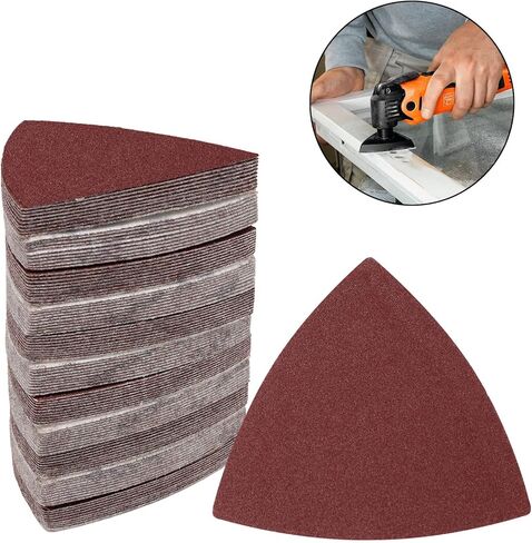 120 Pcs Triangle Sanding Pads, 180 Grits Detail Sander Sandpaper Hook and Loop Sanding Sheet,3-1/8"(80mm) Triangular Sandpaper for 3-1/8" Oscillating Multi Tool, No Holes in Saudi Arabia