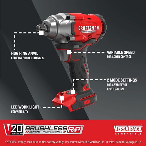 CRAFTSMAN V20 Cordless Impact Driver, 1/2 inch, Bare Tool Only (CMCF921B) in Saudi Arabia