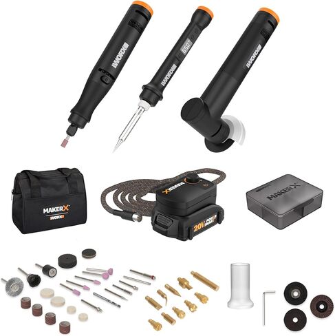 مجموعة أدوات صياغة Worx MAKERX WX991L مكونة من 3 قطع - أداة دوارة + مطحنة زاوية + حرفة خشبية ومعدنية in Kuwait