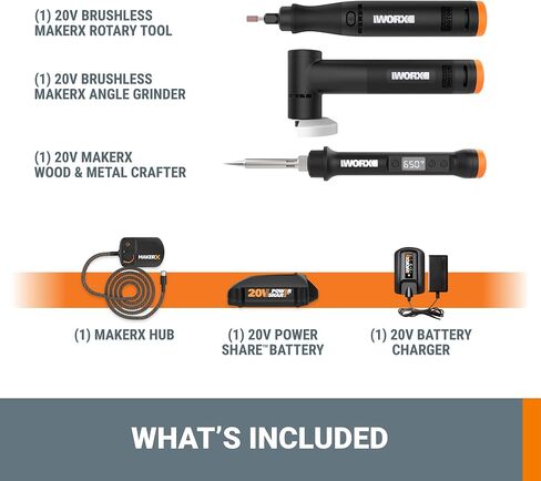 مجموعة أدوات صياغة Worx MAKERX WX991L مكونة من 3 قطع - أداة دوارة + مطحنة زاوية + حرفة خشبية ومعدنية in Kuwait