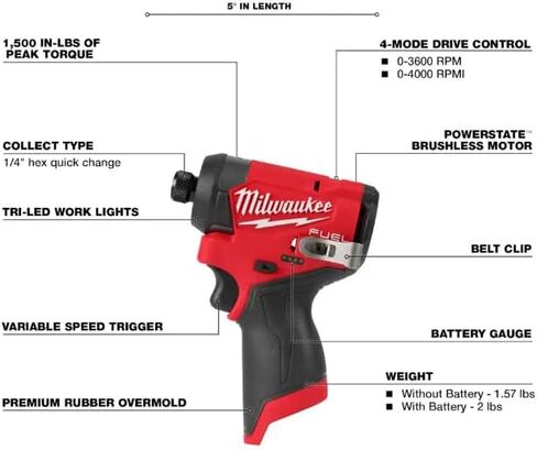 ميلووكي M12 FUEL 12V ليثيوم أيون لاسلكي 3/8 بوصة. سقاطة و1/4 بوصة. طقم مفك الصدمات (أداتان) مع بطاريات وشاحن وحقيبة in Saudi Arabia