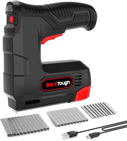 ويرك تاف مسدس دبابيس لاسلكي 4 فولت 2 في 1 كيبل USB مجاني، 2000 قطعة من دبابيس وبراد مسامير مجانية (T90: 8 ملم × 1000 + 6 ملم × 500 قطعة، 18GA: 10 ملم × 500) in Kuwait