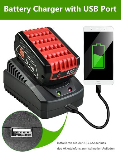 شاحن بطارية لبطاريات بوش 18 فولت و14.4 فولت مع منفذ شحن USB، شحن سريع 4 أمبير. شاحن بطارية للبطارية BC660 BC1880 BAT609 BAT609G BAT618 BAT618G استبدال شاحن أداة الطاقة in Kuwait