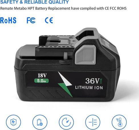 بديل Remate 5.0Ah لبطارية ميتابو HPT، بطارية ليثيوم أيون متعددة فولت 36 فولت/18 فولت متوافقة مع أدوات الطاقة اللاسلكية ميتابو 371751M 372121M BSL36A18 BSL36B18 in Kuwait