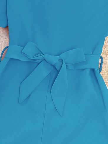 WDIRARA Girl's Flutter Cap Sleeve Crew Neck Dressy Belted Romper Cute Short Jumpsuit in Saudi Arabia